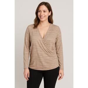 Loft Outlet Women’s Size XL Rust Striped Ribbed Surplice Long Sleeve Shirt